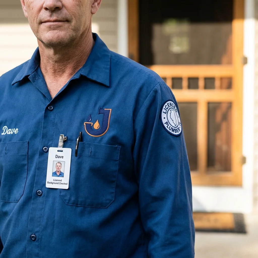 Licensed plumber showing ID badge in Elkland, PA