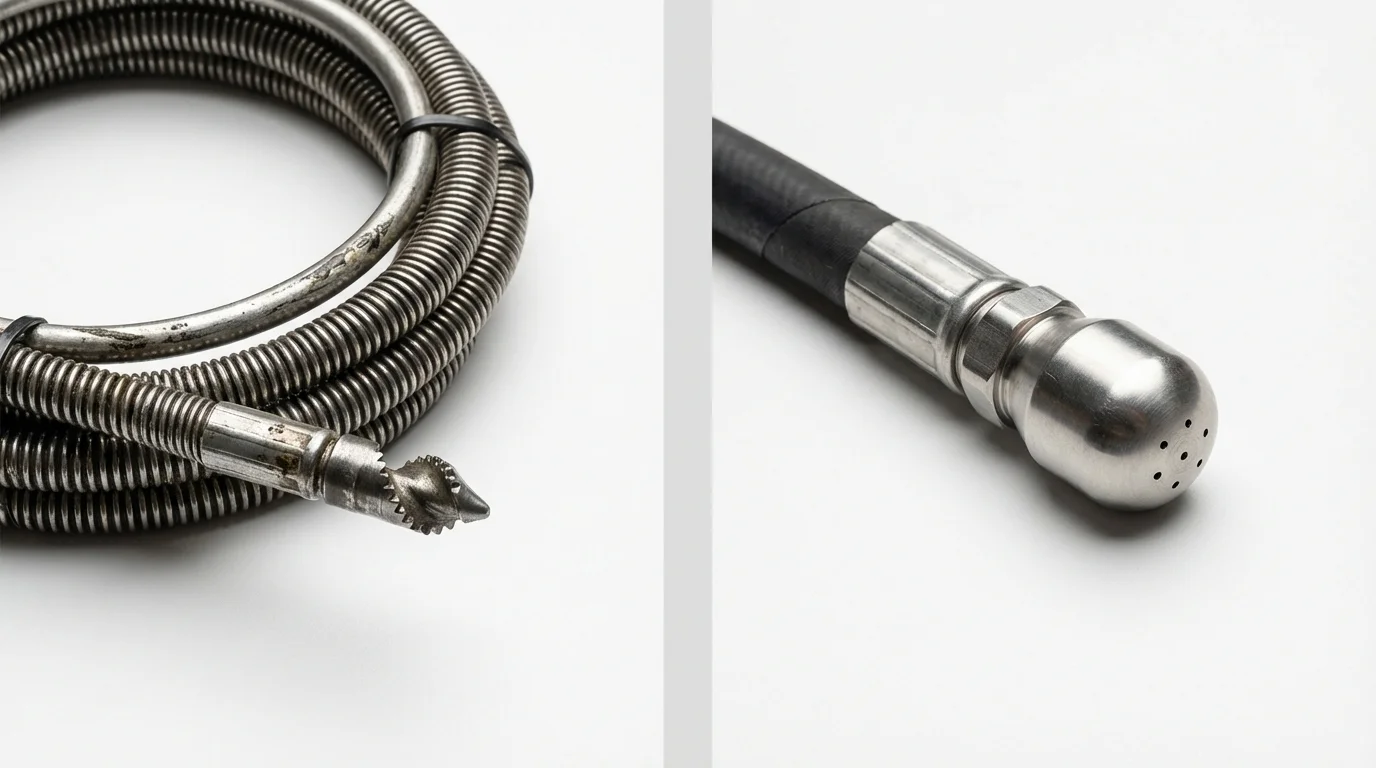 Drain snake cable and hydro jetting nozzle used for drain cleaning in Elkland, PA