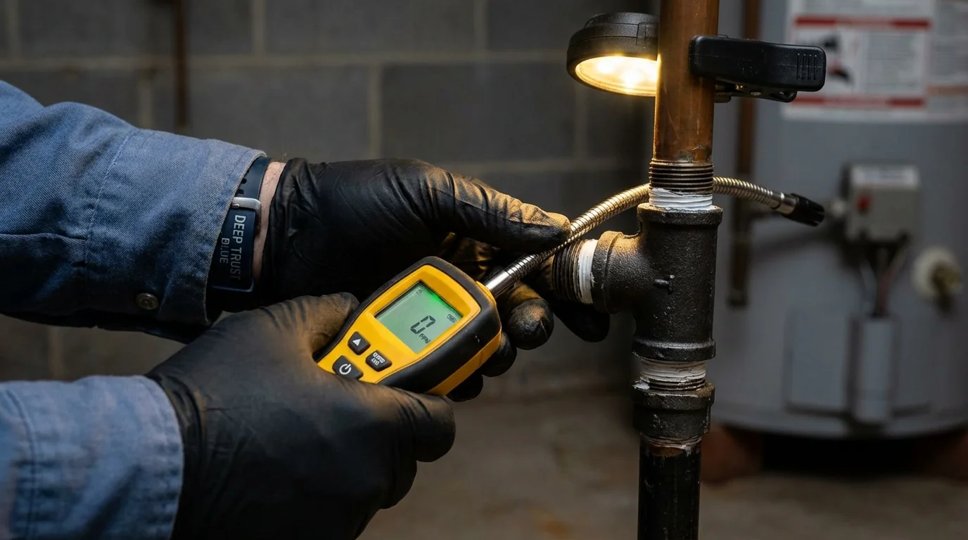 Gas leak detection with electronic sniffer by Johns Plumbing LLC in Elkland