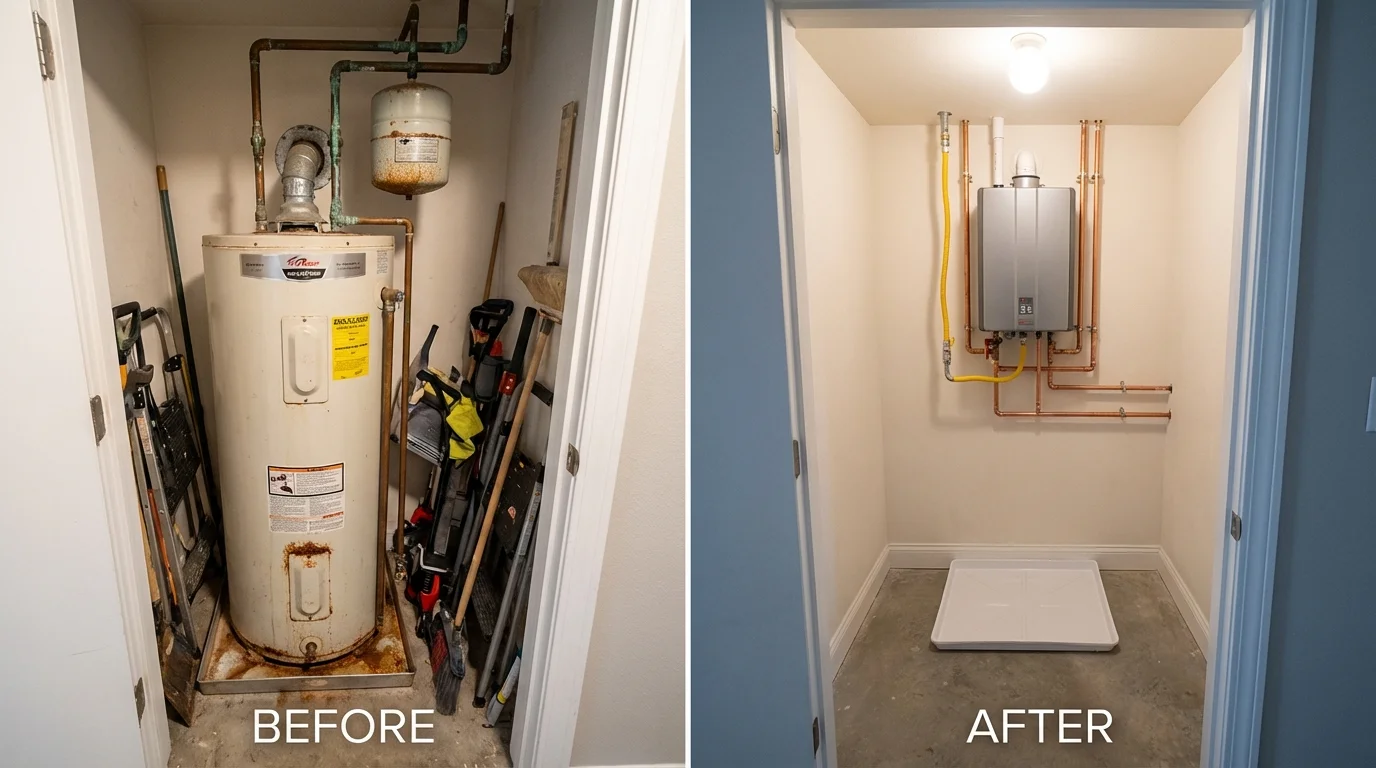 Tank water heater versus wall-mounted tankless unit comparison for Elkland, PA homeowners