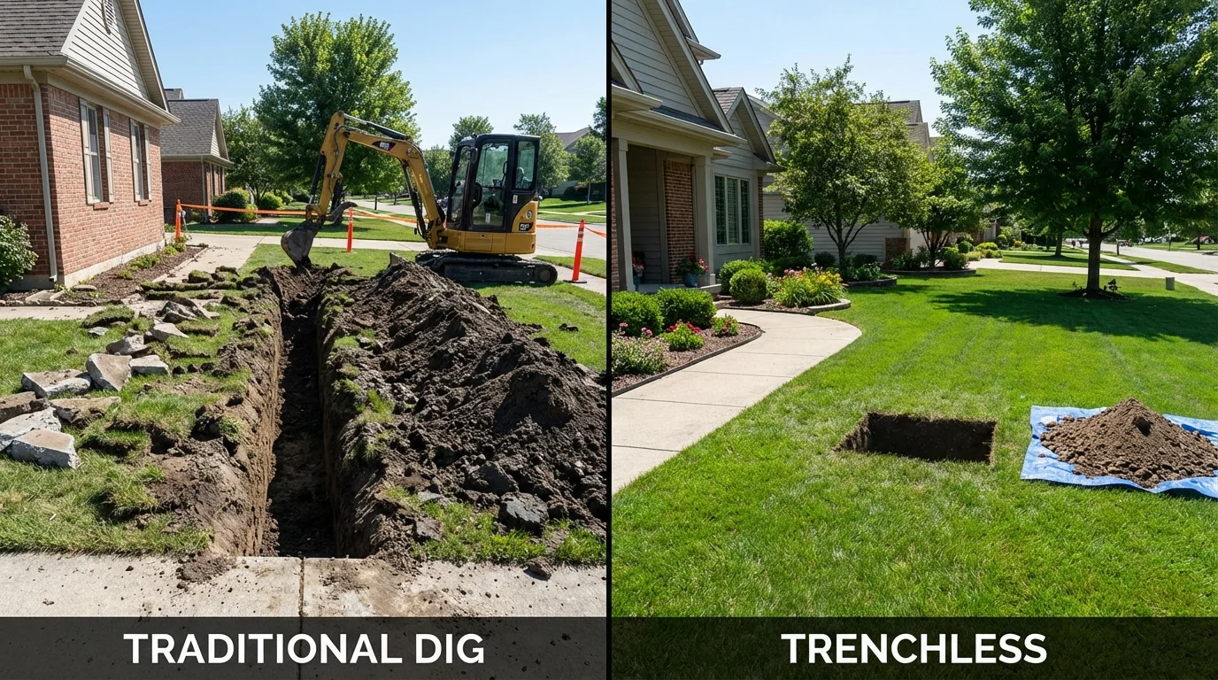 Trenchless sewer repair with minimal yard damage versus traditional excavation in Elkland, PA